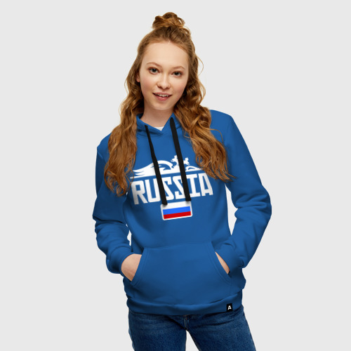 Женская толстовка хлопок Россия Флаг, цвет синий - фото 3