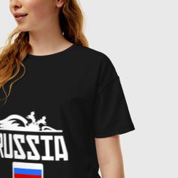 Женская футболка хлопок Oversize Россия Флаг - фото 2