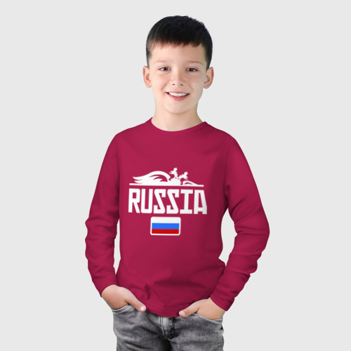 Детский лонгслив хлопок Россия Флаг, цвет маджента - фото 3