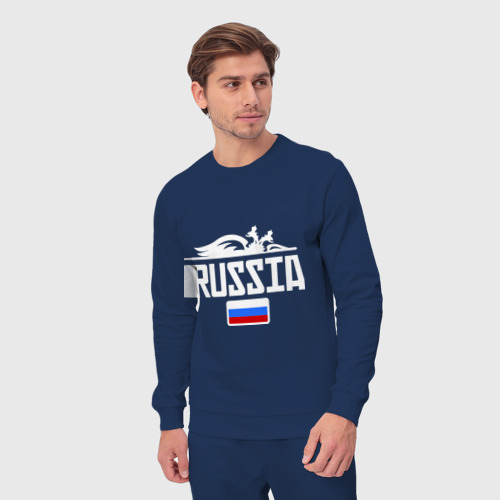 Мужской костюм хлопок Россия Флаг, цвет темно-синий - фото 5
