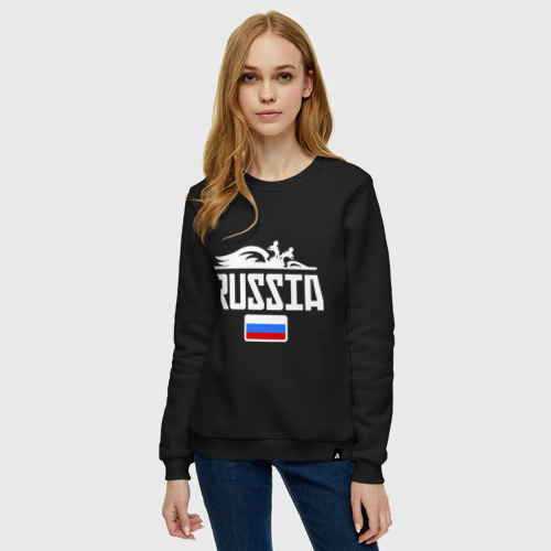 Женский свитшот хлопок Россия Флаг, цвет черный - фото 3