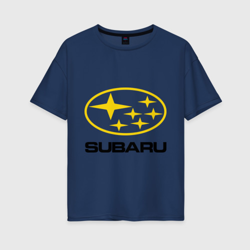 Женская футболка хлопок Oversize Subaru Logo, цвет темно-синий