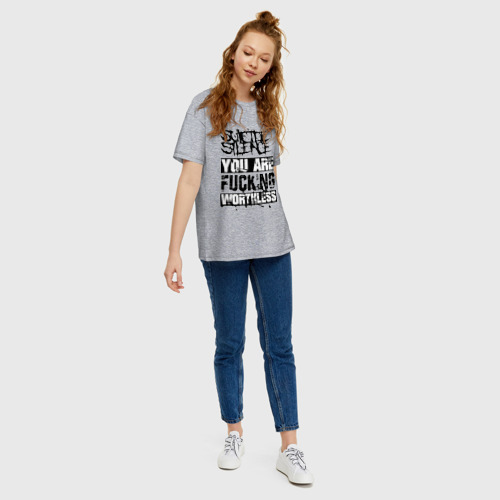 Женская футболка хлопок Oversize Suicide Silence, цвет меланж - фото 5