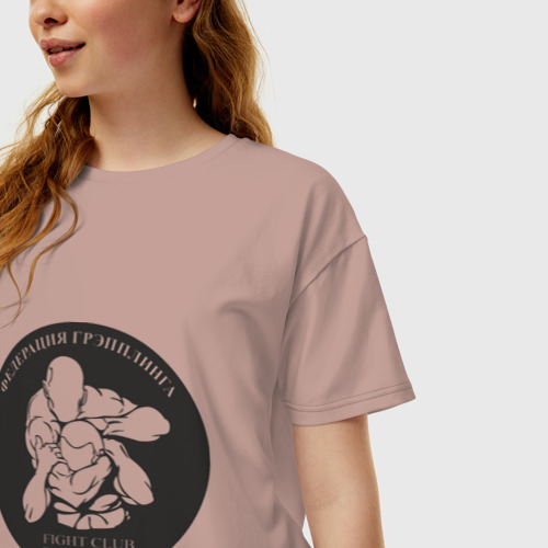 Женская футболка хлопок Oversize Грэпплинг, цвет пыльно-розовый - фото 3