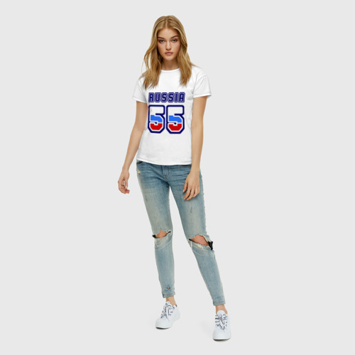 Женская футболка хлопок Russia - 55 (Омская область), цвет белый - фото 5