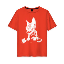 Женская футболка хлопок Oversize Скелет кота