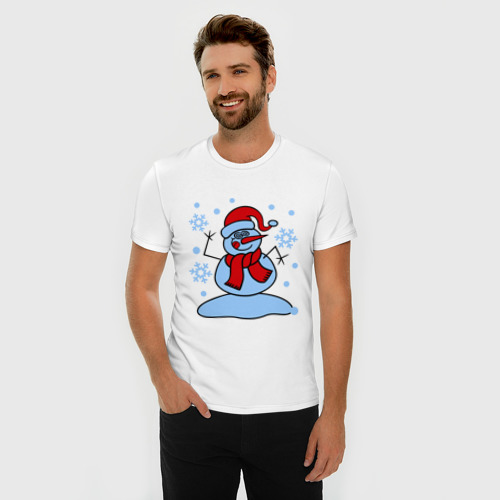Мужская футболка хлопок Slim Забавный снеговик, цвет белый - фото 3