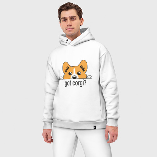 Мужской костюм oversize хлопок Got Corgi, цвет белый - фото 3