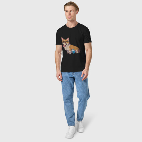 Мужская футболка хлопок Хипстер Корги, цвет черный - фото 5