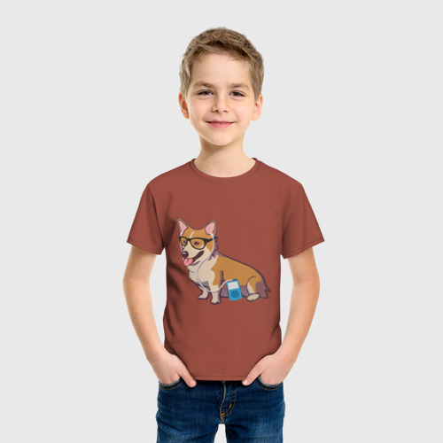 Детская футболка хлопок Хипстер Корги, цвет кирпичный - фото 3