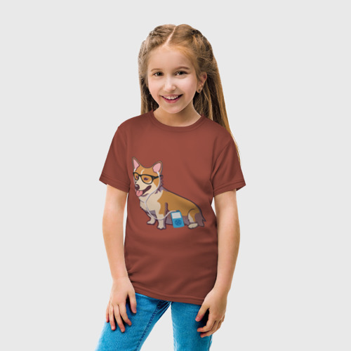 Детская футболка хлопок Хипстер Корги, цвет кирпичный - фото 5
