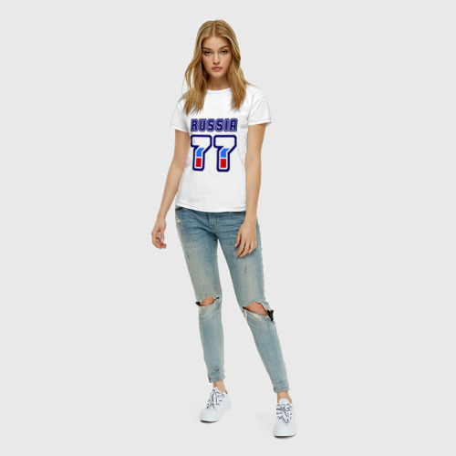 Женская футболка хлопок Russia - 77 (Москва), цвет белый - фото 5