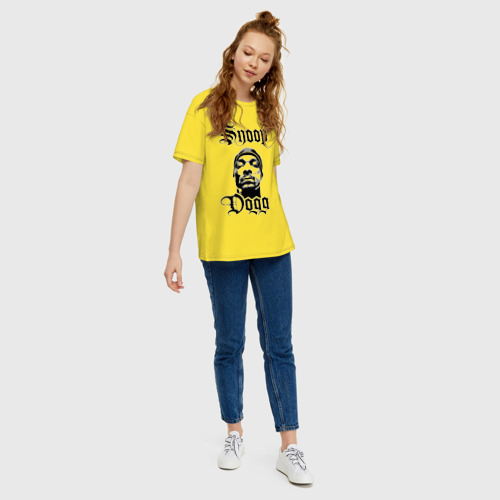 Женская футболка хлопок Oversize с принтом Snoop Dogg, вид сбоку #3