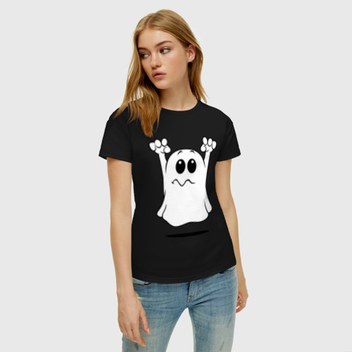 Женская футболка хлопок Привидение, цвет черный - фото 3