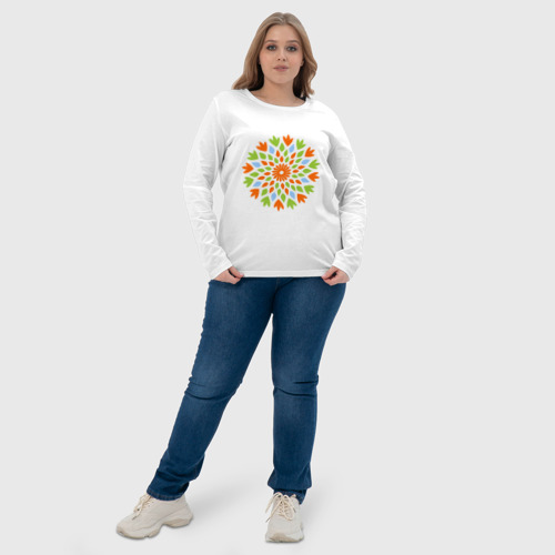 Женский лонгслив хлопок Цветок лотоса мозаика, цвет белый - фото 6