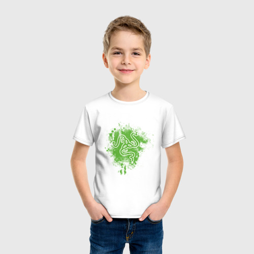 Детская футболка хлопок Razer logo green, цвет белый - фото 3