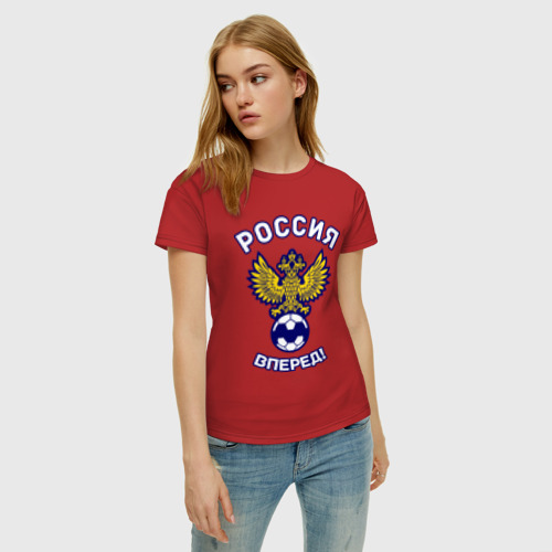 Женская футболка хлопок Россия вперед!, цвет красный - фото 3