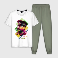Мужская пижама с белой футболкой хлопок Сталин