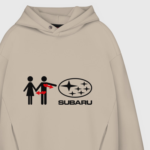 Мужское худи Oversize хлопок I love Subaru, цвет миндальный - фото 4