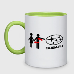 Кружка двухцветная I love Subaru