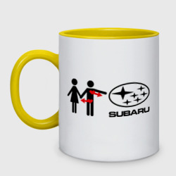 Кружка двухцветная I love Subaru