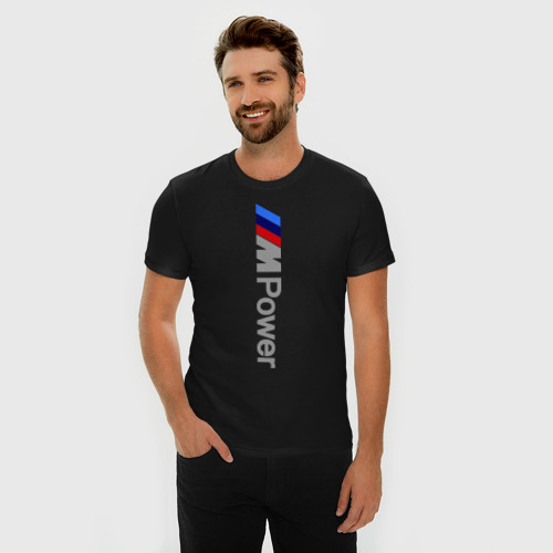 Мужская футболка хлопок Slim BMW power, цвет черный - фото 3
