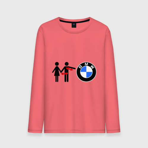 Мужской лонгслив хлопок I love BMW, цвет коралловый