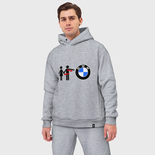 Мужской костюм oversize хлопок I love BMW, цвет меланж - фото 3