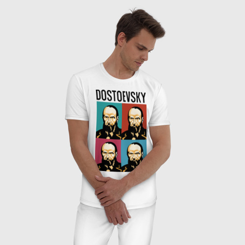 Мужская пижама хлопок Достоевский, цвет белый - фото 3