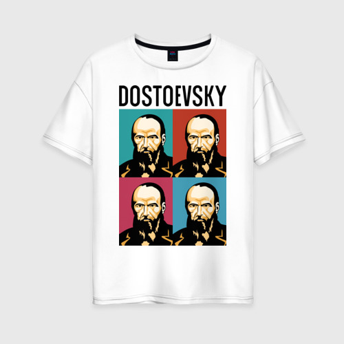 Женская футболка оверсайз из хлопка с принтом Достоевский, вид спереди №1