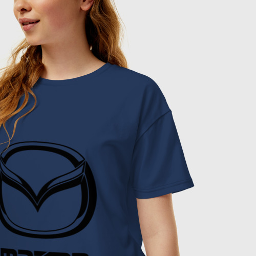 Женская футболка хлопок Oversize Mazda Zoom-Zoom, цвет темно-синий - фото 3