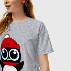 Женская футболка хлопок Oversize Пингвин - фото 2