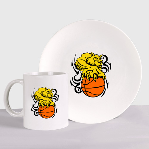 Набор: тарелка + кружка Тигр с мячом