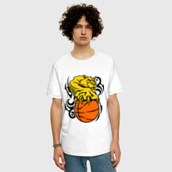 Мужская футболка хлопок Oversize Тигр с мячом - фото 2