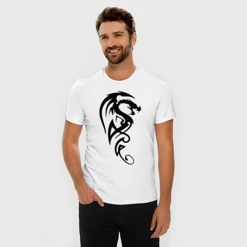 Мужская футболка хлопок Slim Дракон стильный трайбл, цвет белый - фото 3
