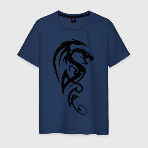 Мужская футболка хлопок Дракон стильный трайбл, цвет темно-синий