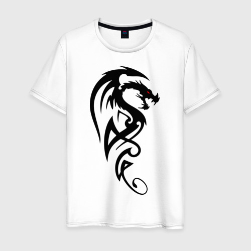 Мужская футболка из хлопка с принтом Дракон стильный трайбл, вид спереди №1