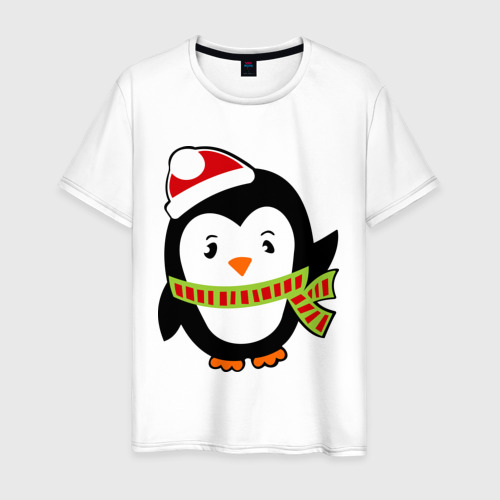 Мужская футболка хлопок Зимний пингвинчик, цвет белый