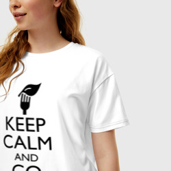 Футболка с принтом Keep calm and go vegan для женщины, вид на модели спереди №2. Цвет основы: белый