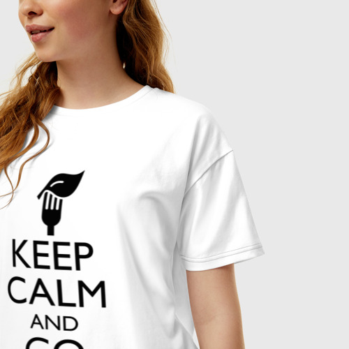 Женская футболка хлопок Oversize Keep calm and go vegan, цвет белый - фото 3