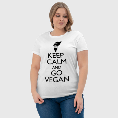 Женская футболка хлопок Keep calm and go vegan, цвет белый - фото 6