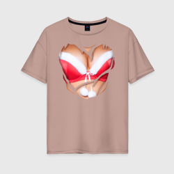 Новогодний бюст – Женская футболка хлопок Oversize с принтом купить со скидкой в -16%