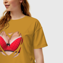 Женская футболка хлопок Oversize Красный бюст - фото 2