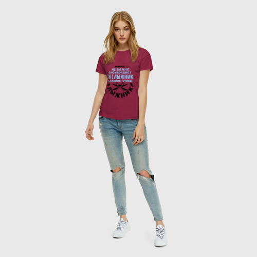 Женская футболка хлопок Лыжник, цвет маджента - фото 5