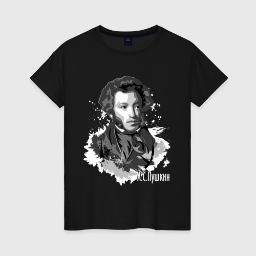Женская футболка хлопок Пушкин, цвет черный