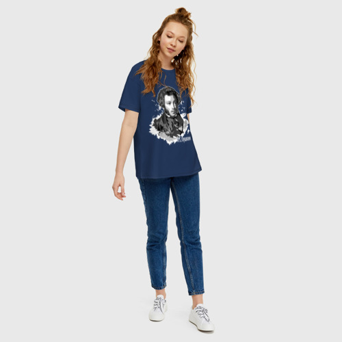 Женская футболка хлопок Oversize Пушкин, цвет темно-синий - фото 5
