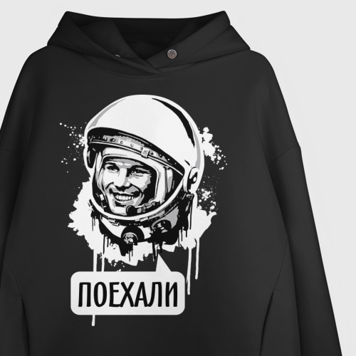 Женское худи Oversize хлопок Гагарин: поехали, цвет черный - фото 3