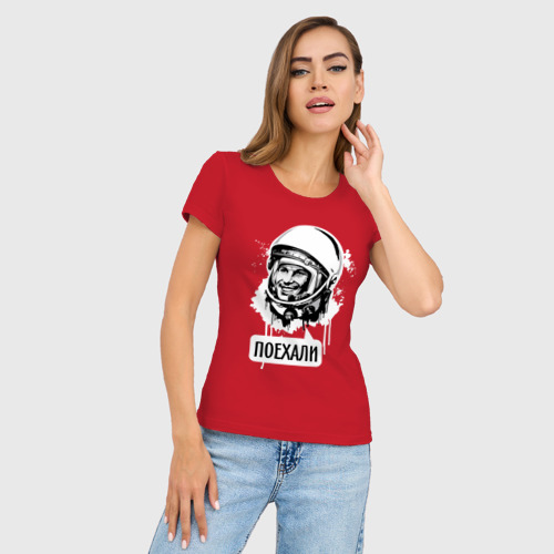 Женская футболка хлопок Slim Гагарин: поехали, цвет красный - фото 3