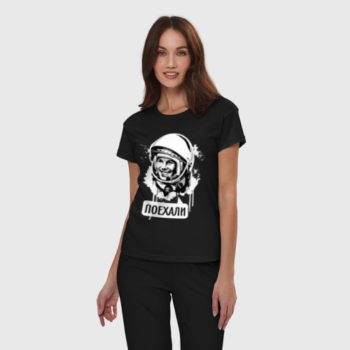Женская пижама хлопок Гагарин: поехали, цвет черный - фото 3