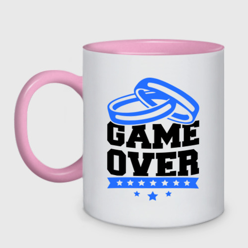 Кружка двухцветная Game over Свадьба, цвет белый + розовый